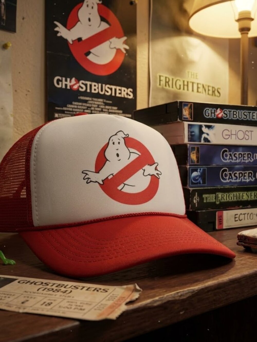 Retro Ghostbusters Trucker Hat No Ghost Logo Red White Foam Snapback Cap 80s